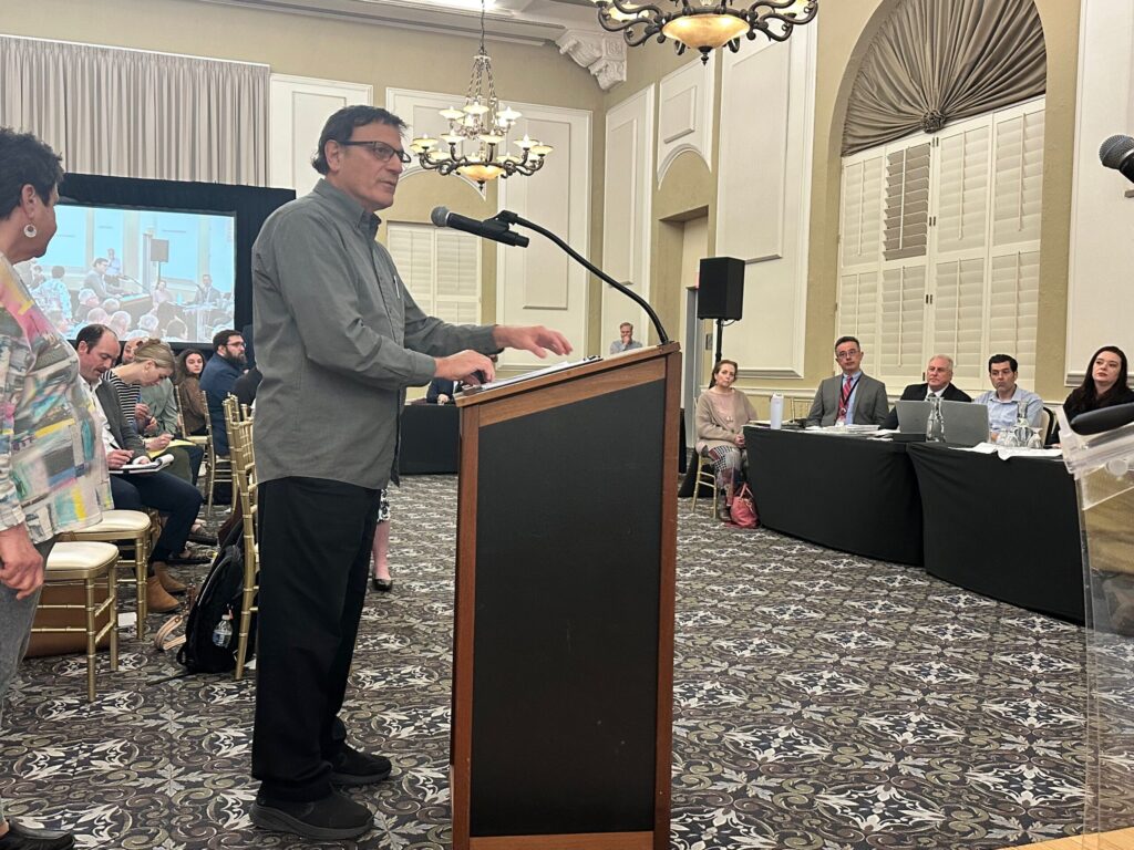 Green Garden Township Supervisor Dean Christofilos address the Will County Planning &amp; Zoning Commission meeting on March 30. Photo by Andrea Arens.