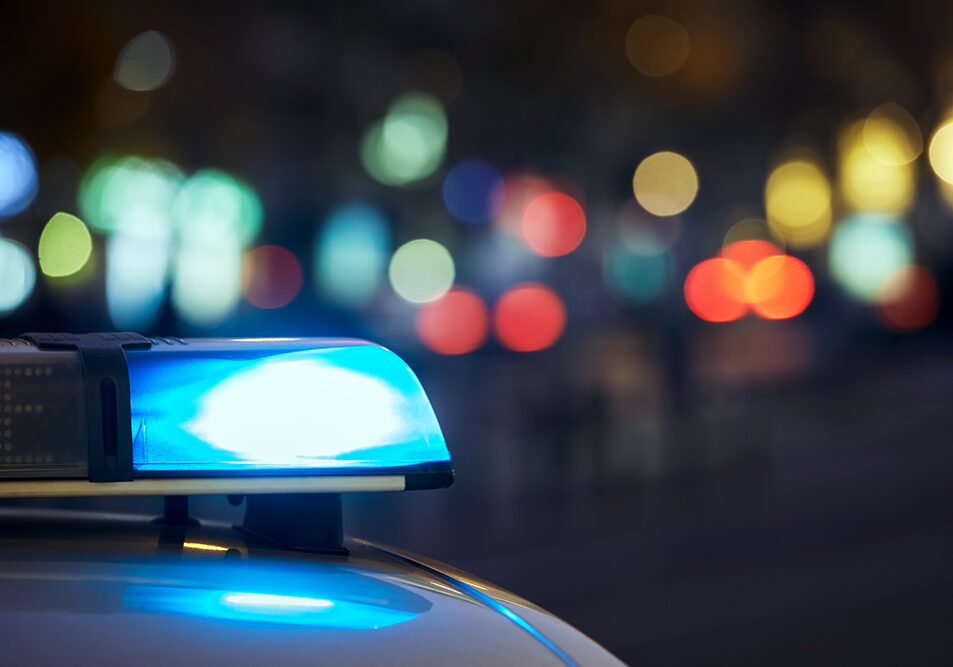 Blue flasher light of siren of police car